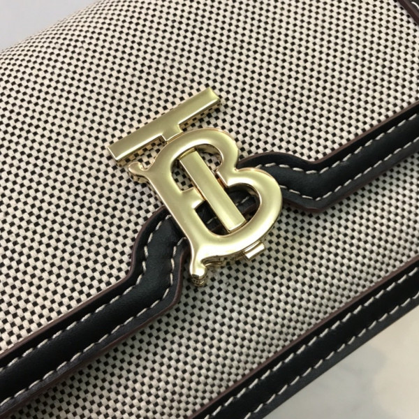 HOT SALE BURBERRY Two-tone Canvas and Leather TB Bag