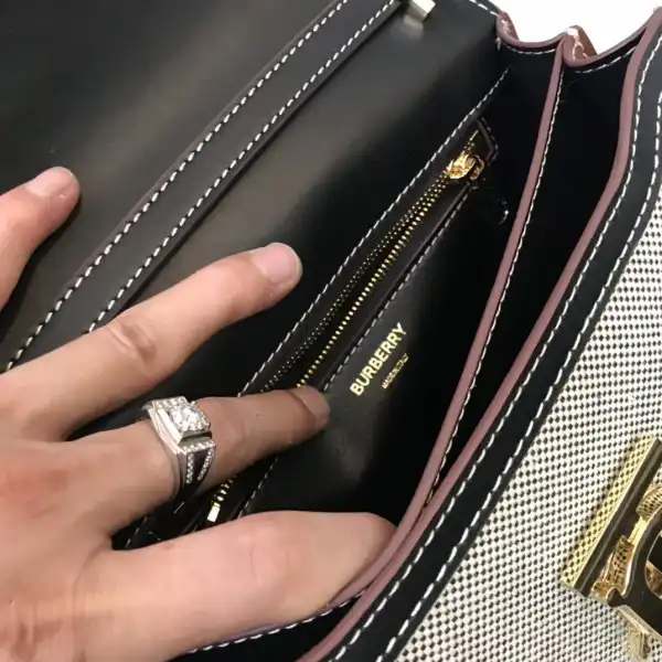 BURBERRY Two-tone Canvas and Leather TB Bag