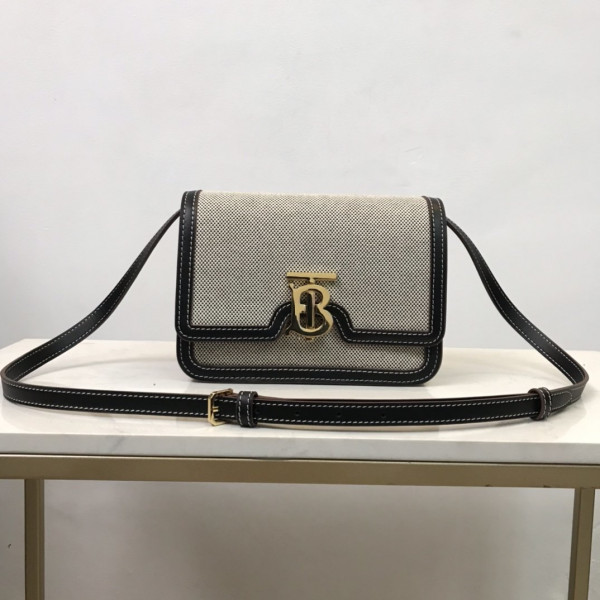 HOT SALE BURBERRY Two-tone Canvas and Leather TB Bag