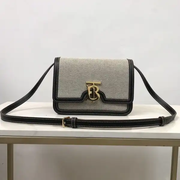 BURBERRY Two-tone Canvas and Leather TB Bag