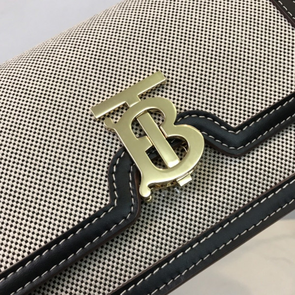 HOT SALE BURBERRY Two-tone Canvas and Leather TB Bag