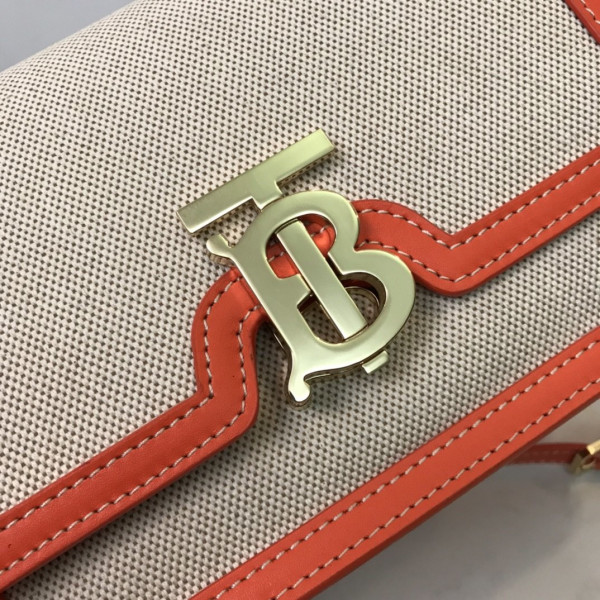 HOT SALE BURBERRY Two-tone Canvas and Leather TB Bag