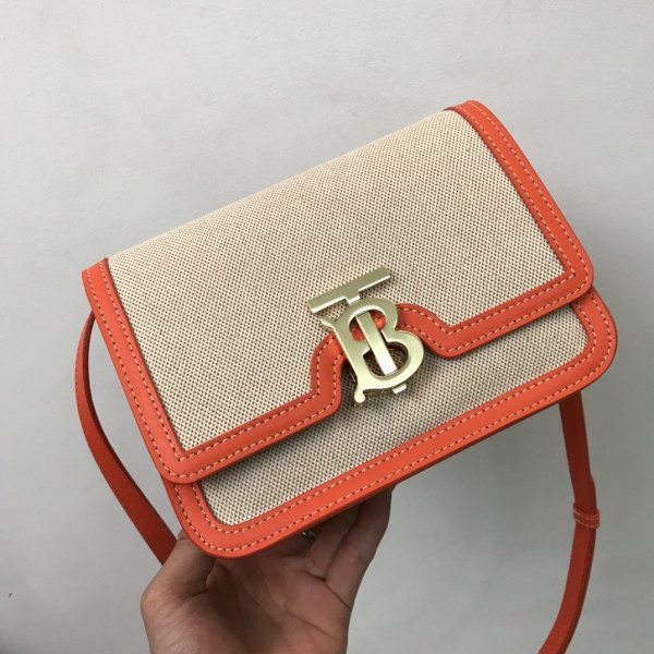 HOT SALE BURBERRY Two-tone Canvas and Leather TB Bag