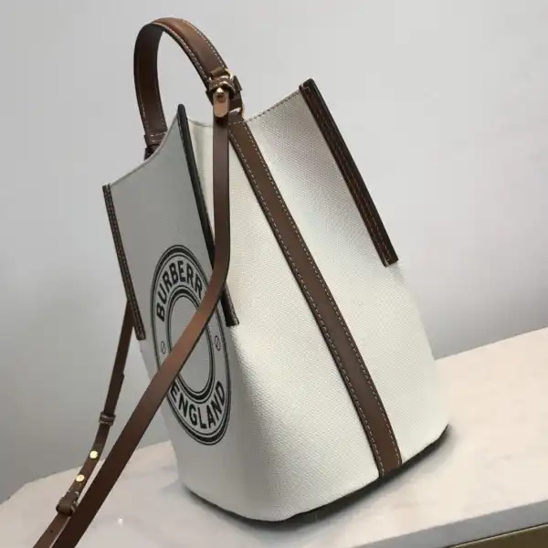 BURBERRY Small Logo Graphic Cotton Canvas Peggy Bucket Bag