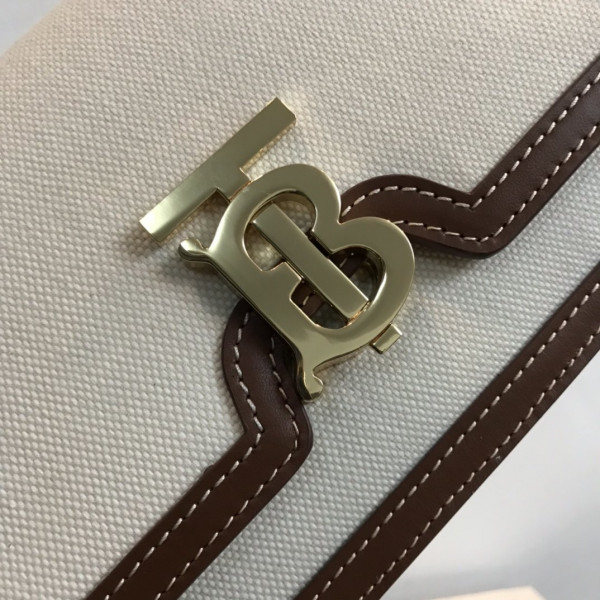 HOT SALE BURBERRY Two-tone Canvas and Leather TB Bag