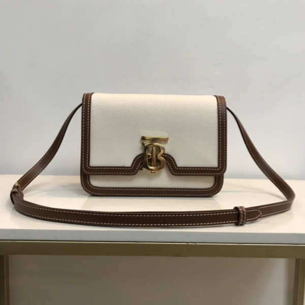 HOT SALE BURBERRY Two-tone Canvas and Leather TB Bag