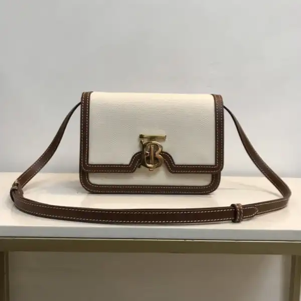 BURBERRY Two-tone Canvas and Leather TB Bag