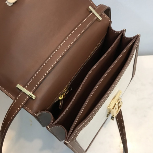 HOT SALE BURBERRY Two-tone Canvas and Leather TB Bag