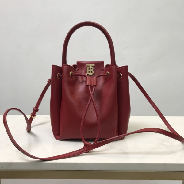 HOT SALE BURBERRY BMonogram Motif Leather Bucket Bag