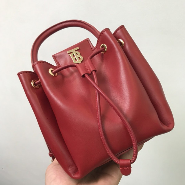 HOT SALE BURBERRY BMonogram Motif Leather Bucket Bag