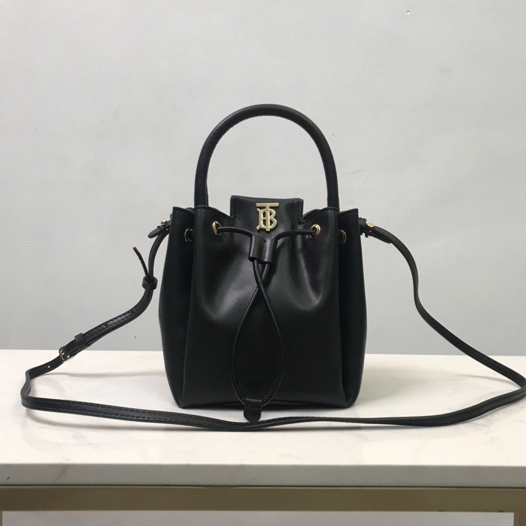 HOT SALE BURBERRY BMonogram Motif Leather Bucket Bag