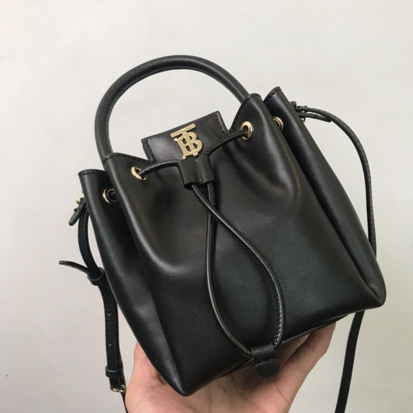 HOT SALE BURBERRY BMonogram Motif Leather Bucket Bag