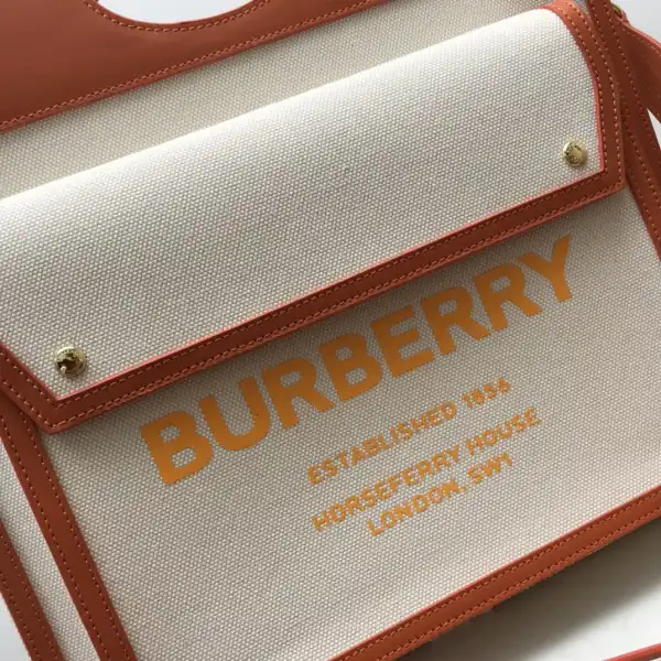 BURBERRY Medium Two-tone Canvas and Leather Pocket Tote