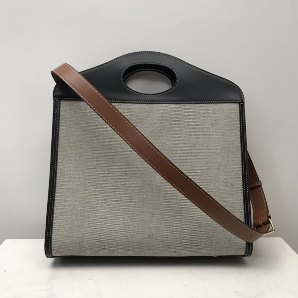 HOT SALE BURBERRY Medium Two-tone Canvas and Leather Pocket Tote