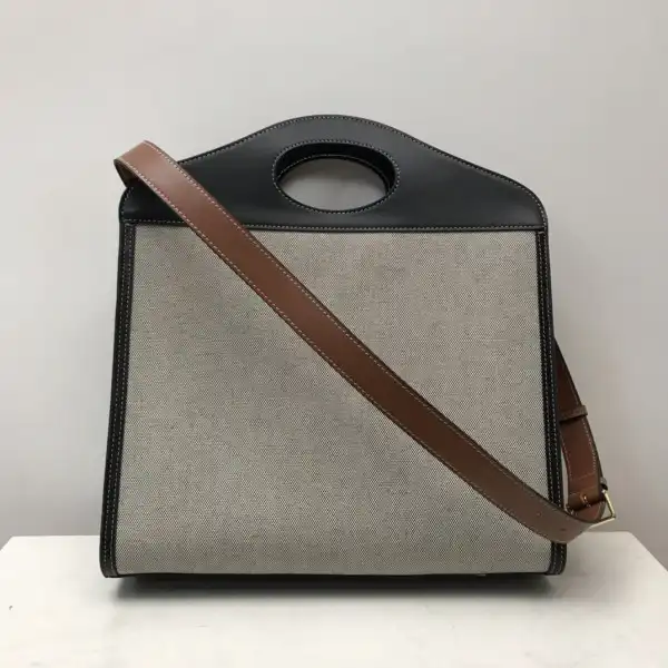 BURBERRY Medium Two-tone Canvas and Leather Pocket Tote