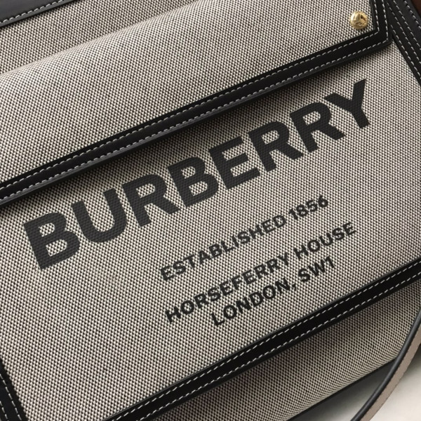 HOT SALE BURBERRY Medium Two-tone Canvas and Leather Pocket Tote