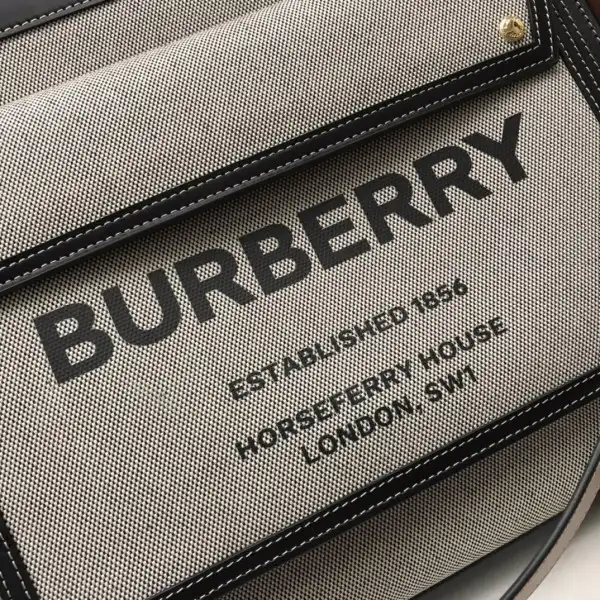 BURBERRY Medium Two-tone Canvas and Leather Pocket Tote