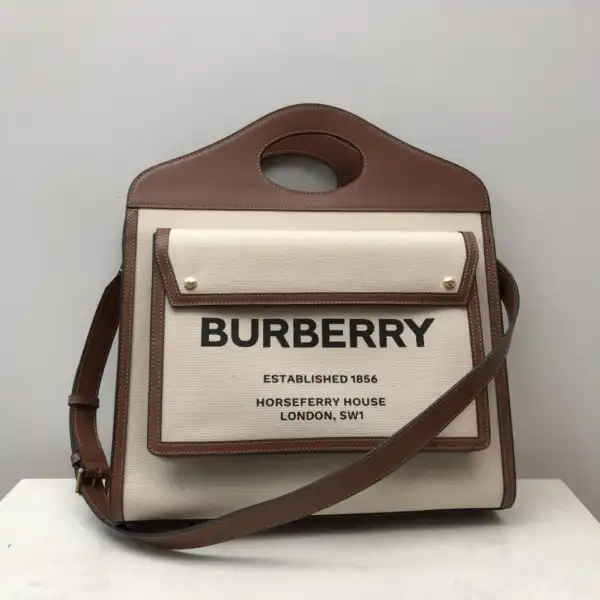 BURBERRY Medium Two-tone Canvas and Leather Pocket Tote