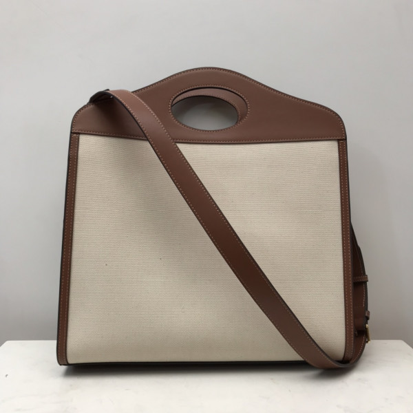 HOT SALE BURBERRY Medium Two-tone Canvas and Leather Pocket Tote