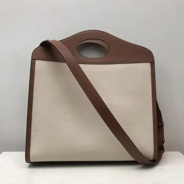 BURBERRY Medium Two-tone Canvas and Leather Pocket Tote