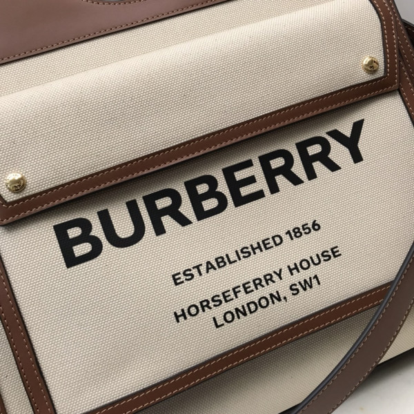 HOT SALE BURBERRY Medium Two-tone Canvas and Leather Pocket Tote