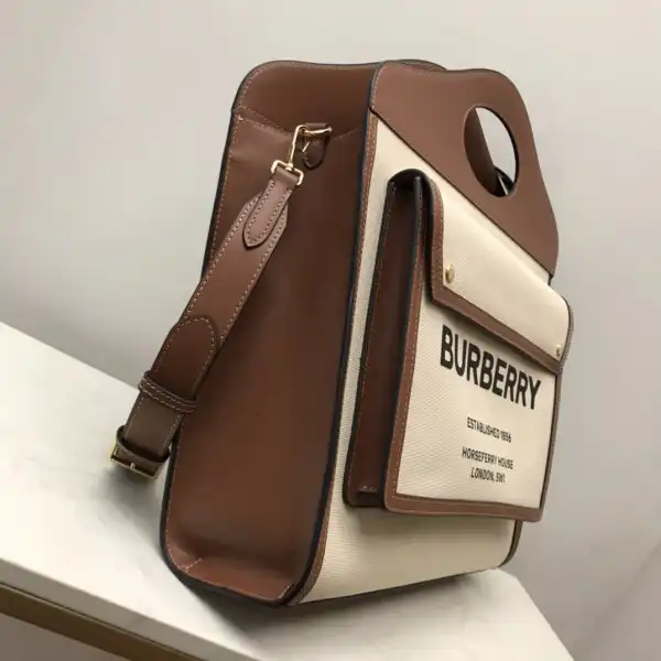 BURBERRY Medium Two-tone Canvas and Leather Pocket Tote