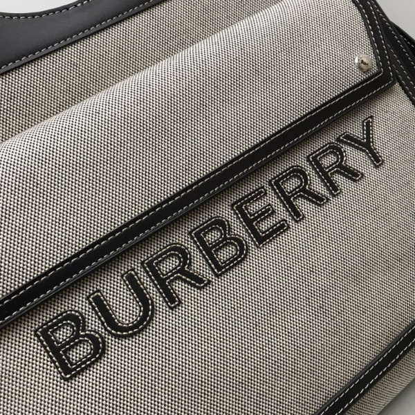 HOT SALE BURBERRY Medium Two-tone Canvas and Leather Pocket Tote