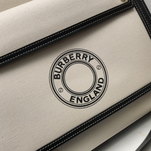 HOT SALE BURBERRY Medium Logo Graphic Canvas and Leather Pocket Bag