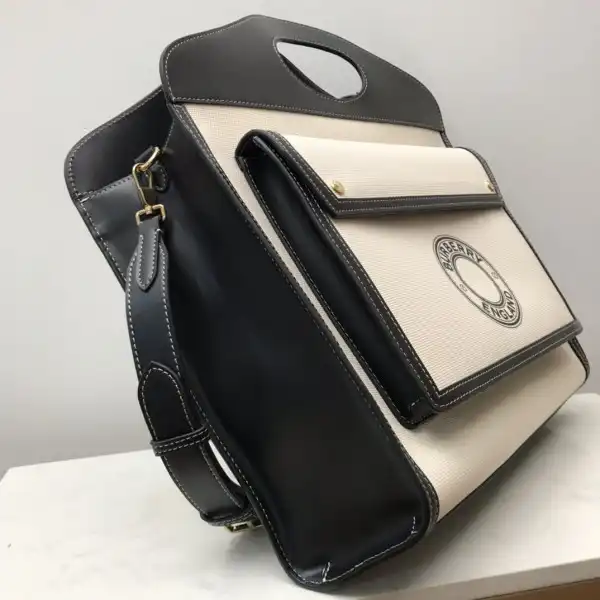 BURBERRY Medium Logo Graphic Canvas and Leather Pocket Bag