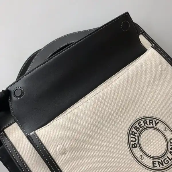 BURBERRY Medium Logo Graphic Canvas and Leather Pocket Bag