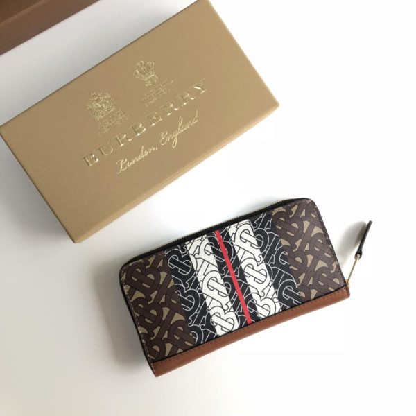 HOT SALE BURBERRY Monogram Stripe E-canvas and Leather Ziparound Wallet