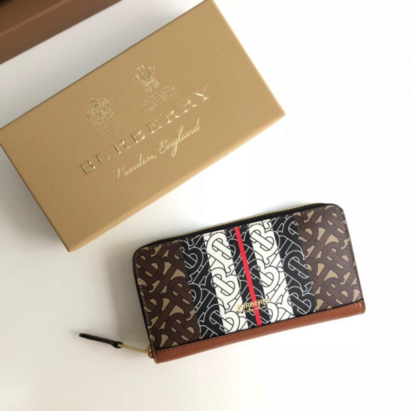 HOT SALE BURBERRY Monogram Stripe E-canvas and Leather Ziparound Wallet