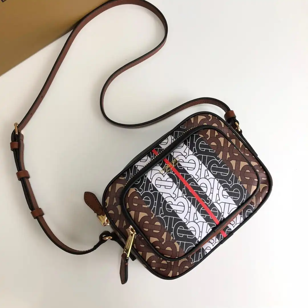 First bag ru BURBERRY Monogram Stripe E-canvas Camera Bag