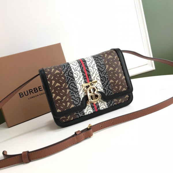 HOT SALE BURBERRY Monogram Stripe E-canvas Note Crossbody Bag