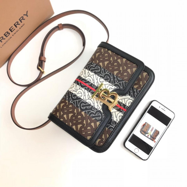 HOT SALE BURBERRY Monogram Stripe E-canvas Note Crossbody Bag