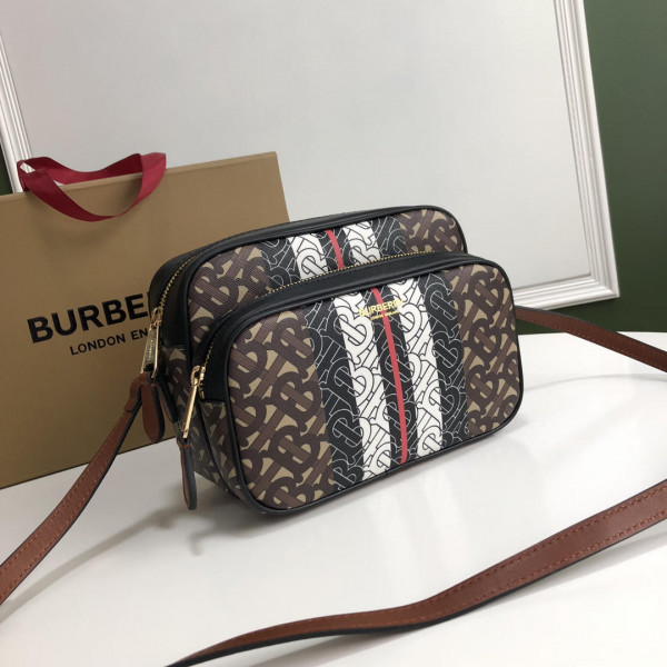 HOT SALE BURBERRY Medium Monogram Stripe E-canvas Camera Bag