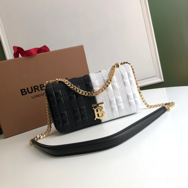 HOT SALE BURBERRY Small Quilted Check Two-tone Lambskin Lola Bag