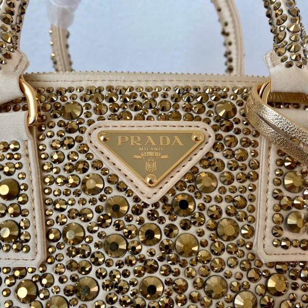 HOT SALE PRADA Galleria satin mini-bag with crystals