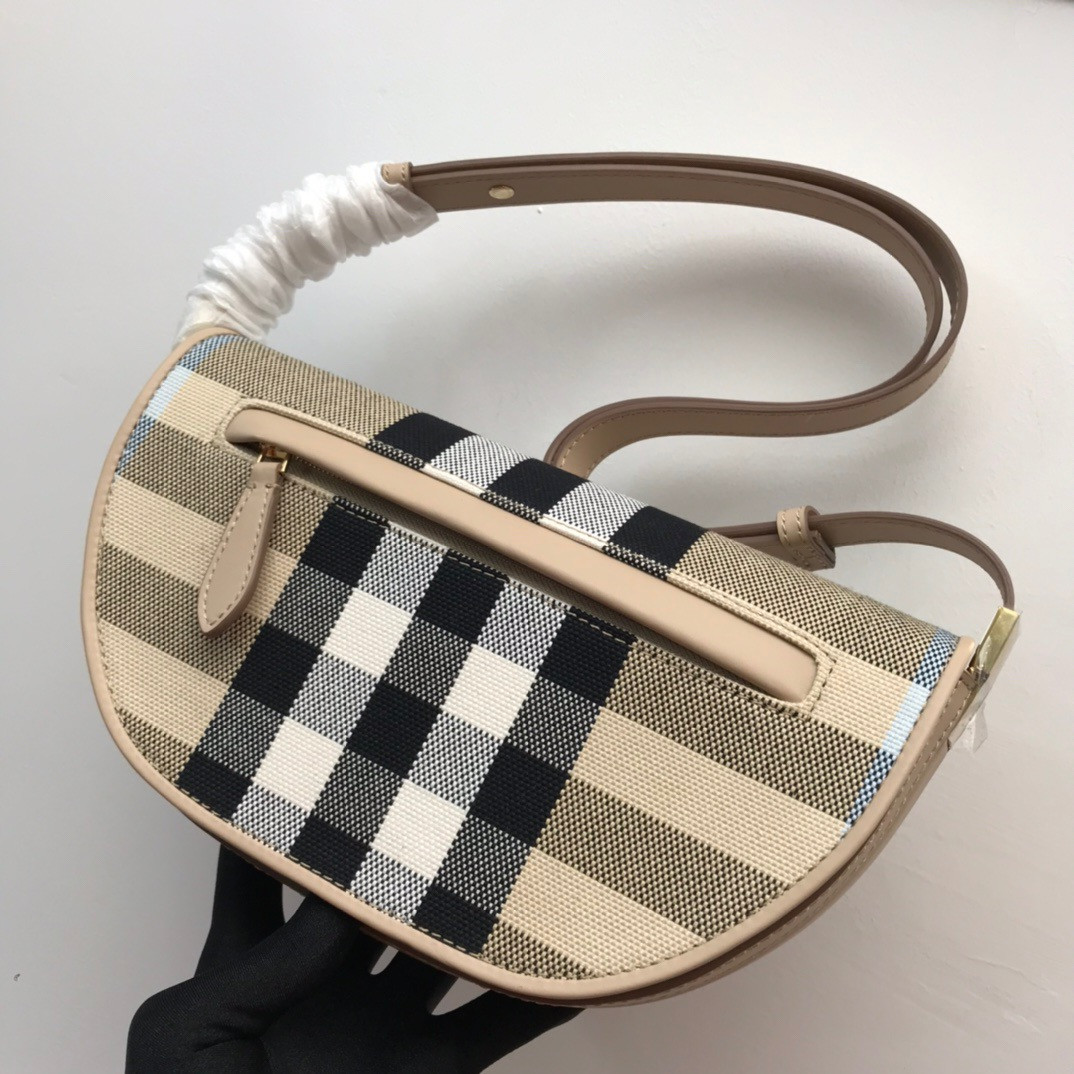 HOT SALE BURBERRY Small Check Canvas and Leather Olympia Bag