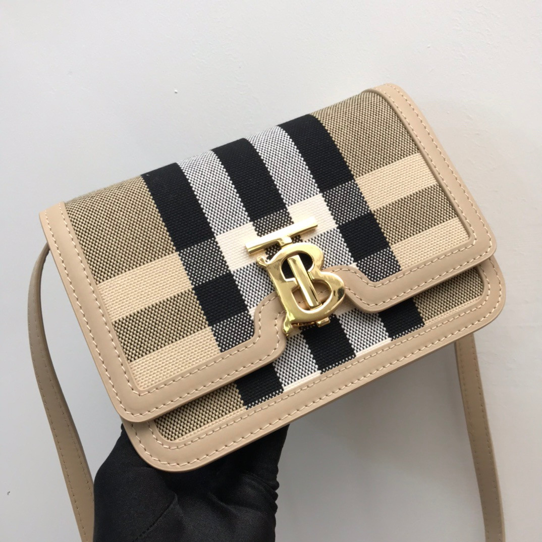 HOT SALE BURBERRY Medium Check Canvas and Leather TB Bag