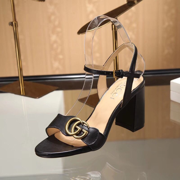 HOT SALE GUCCI Leather mid-heel sandal