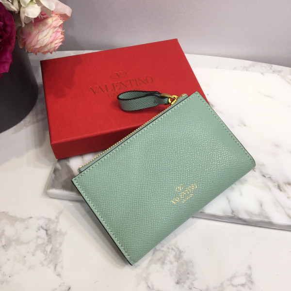 HOT SALE VALENTINO VSLING GRAINY CALFSKIN CARDHOLDER WITH ZIPPER