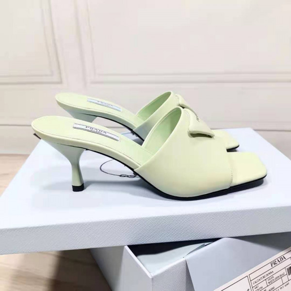 HOT SALE PRADA Brushed leather mid-heeled slides