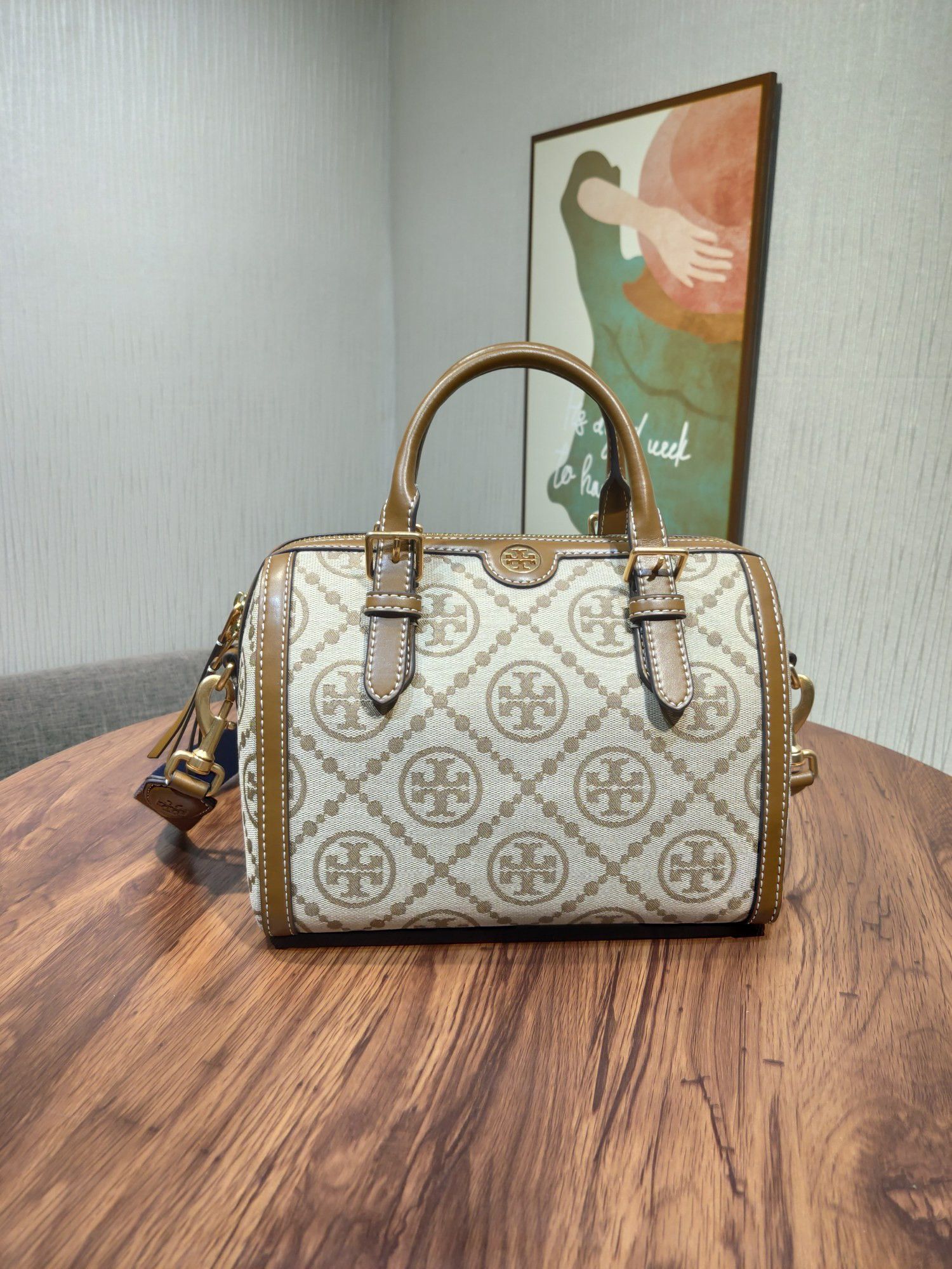 HOT SALE TORY BURCH T MONOGRAM jacquard wine barrel bag