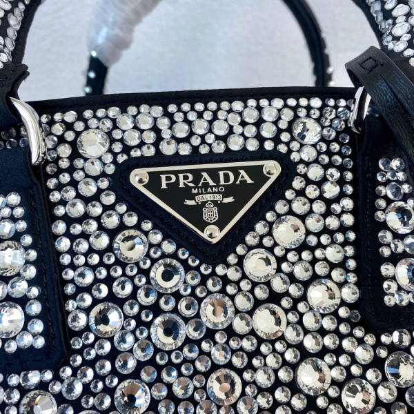 HOT SALE PRADA Galleria satin mini-bag with crystals