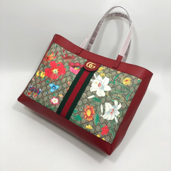 HOT SALE GUCCI GG Supreme Monogram Flora Web Large Ophidia Tote