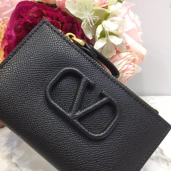 HOT SALE VALENTINO VSLING GRAINY CALFSKIN CARDHOLDER WITH ZIPPER