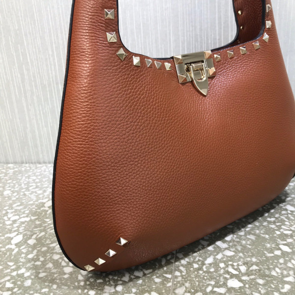 HOT SALE VALENTINO SMALL ROCKSTUD GRAINY CALFSKIN HOBO BAG