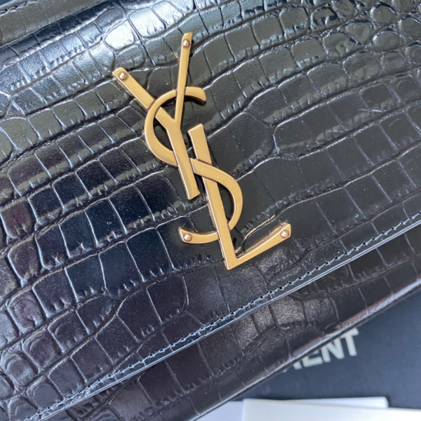 HOT SALE YSL SUNSET IN CROCODILE-EMBOSSED SHINY LEATHER