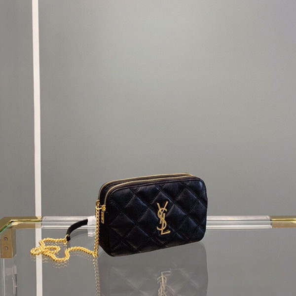 HOT SALE YSL BECKY DOUBLE-ZIP POUCH IN QUILTED LAMBSKIN